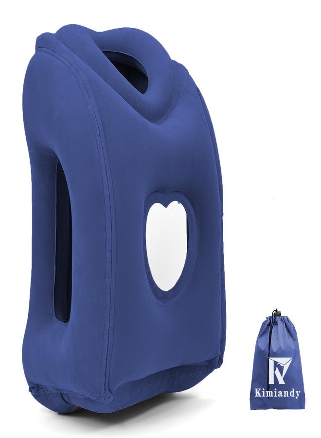 KIMIANDY وسادة سفر هوائية قابلة للنفخ من كيمياندي محدثة لتجنب آلام الرقبة والكتف، 21" H*12.6" W (أزرق داكن، 21 × 12.6 × 12.6 بوصة) - Image 1