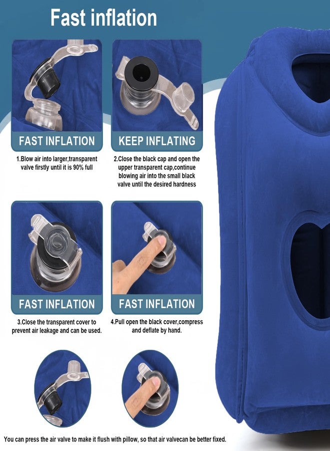 KIMIANDY وسادة سفر هوائية قابلة للنفخ من كيمياندي محدثة لتجنب آلام الرقبة والكتف، 21" H*12.6" W (أزرق داكن، 21 × 12.6 × 12.6 بوصة) - Image 5