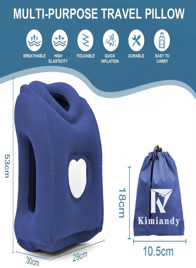 KIMIANDY وسادة سفر هوائية قابلة للنفخ من كيمياندي محدثة لتجنب آلام الرقبة والكتف، 21" H*12.6" W (أزرق داكن، 21 × 12.6 × 12.6 بوصة) - Image 2