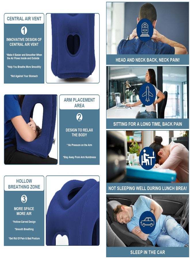 KIMIANDY وسادة سفر هوائية قابلة للنفخ من كيمياندي محدثة لتجنب آلام الرقبة والكتف، 21" H*12.6" W (أزرق داكن، 21 × 12.6 × 12.6 بوصة) - Image 4