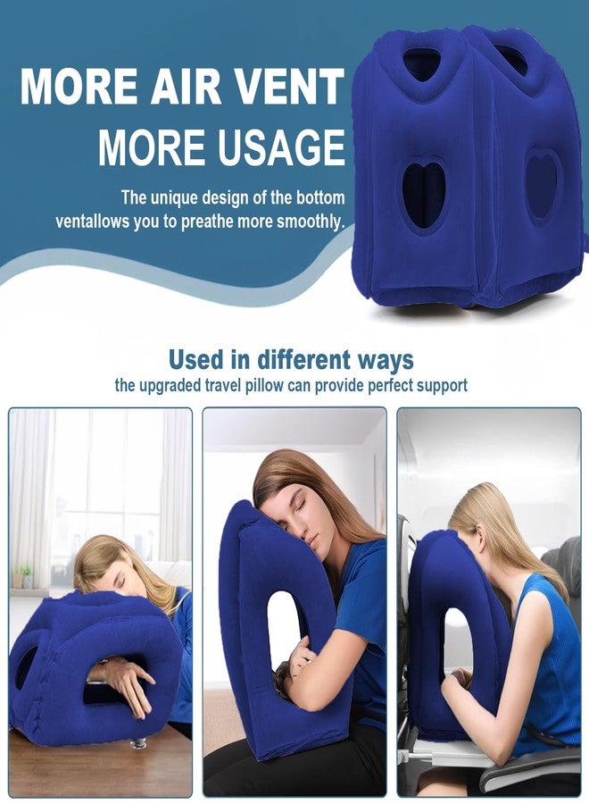 KIMIANDY وسادة سفر هوائية قابلة للنفخ من كيمياندي محدثة لتجنب آلام الرقبة والكتف، 21" H*12.6" W (أزرق داكن، 21 × 12.6 × 12.6 بوصة) - Image 3