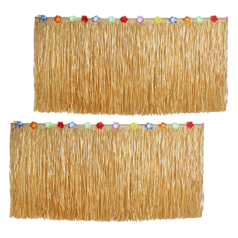 2 Pcs Luau Table Skirts Hawaiian Grass Table Skirt Hawaiian Themed Party Decorations - Image 5