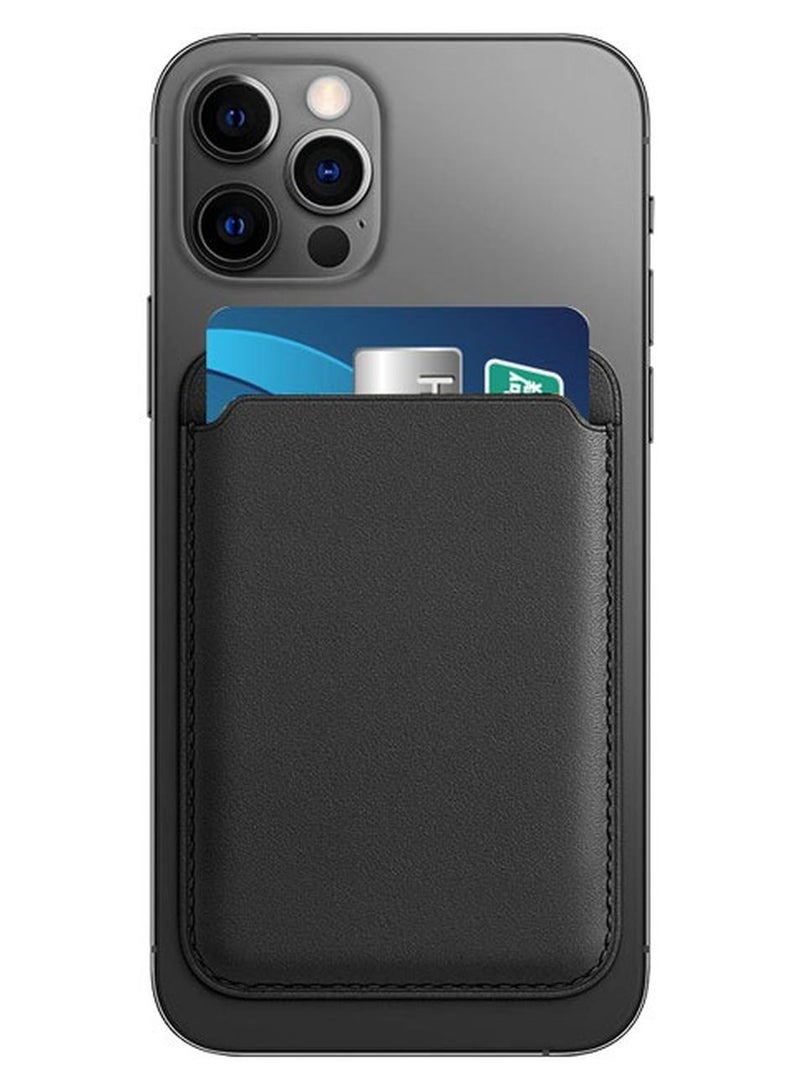 HAWAWA Leather Magnetic Card Wallet Holder Compatible with iPhone 13/13Mini/13Pro Max, iPhone 12 Series and Magnetic Case, Card Holder with Magnet for Back of Phone Black - Image 1