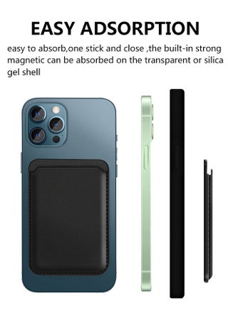 Leather Magnetic Card Wallet Holder Compatible with iPhone 13/13Mini/13Pro Max, iPhone 12 Series and Magnetic Case, Card Holder with Magnet for Back of Phone Black - view 4