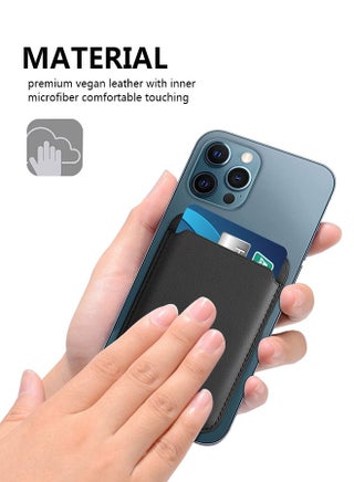 Leather Magnetic Card Wallet Holder Compatible with iPhone 13/13Mini/13Pro Max, iPhone 12 Series and Magnetic Case, Card Holder with Magnet for Back of Phone Black - view 5