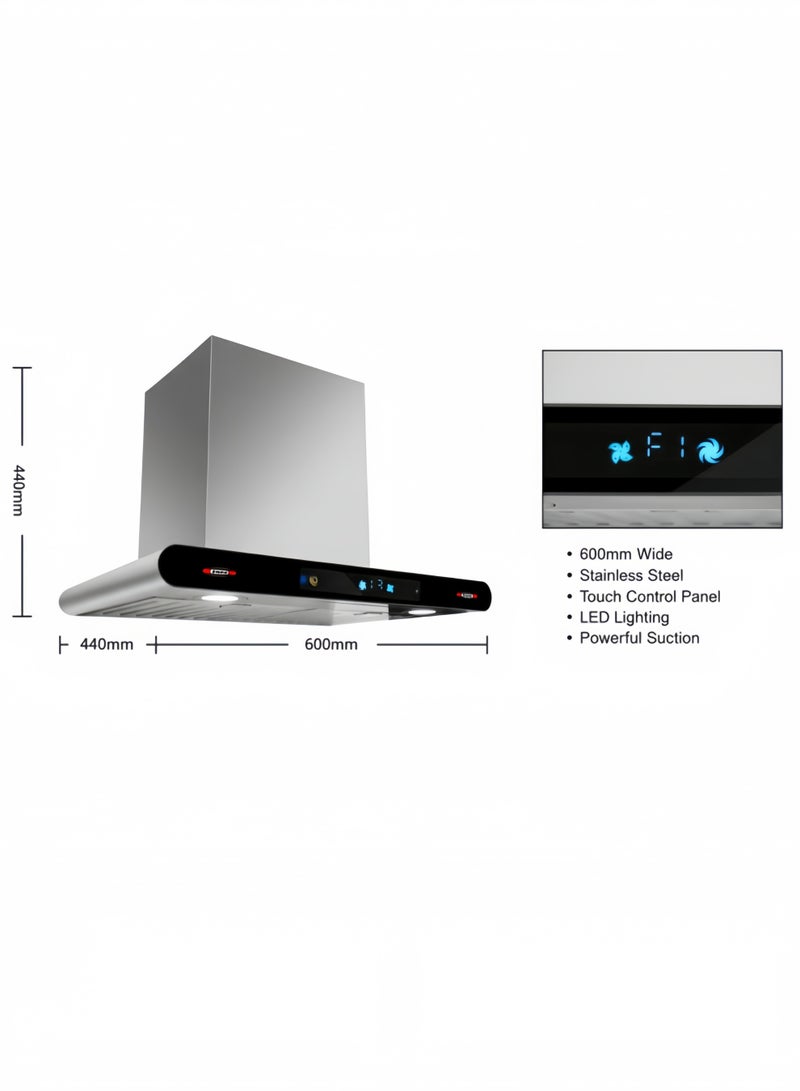 بوكو شفاط حائطي 60×44 سم، 200 واط، فولاذ أبيض، سرعتان، مصباحان، فولاذ مقاوم للصدأ، سهل التنظيف، أبيض CK-BFT03 - Image 5