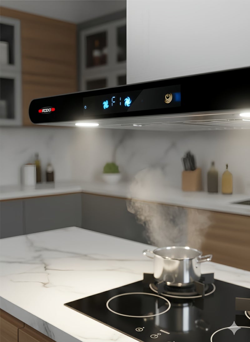 بوكو شفاط حائطي 60×44 سم، 200 واط، فولاذ أبيض، سرعتان، مصباحان، فولاذ مقاوم للصدأ، سهل التنظيف، أبيض CK-BFT03 - Image 2