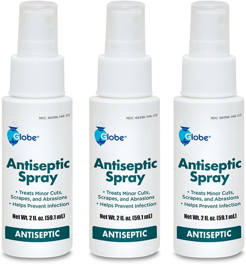 Globe بخاخ مطهر جلوب 3 عبوات لتنظيف الجروح كلوريد بنزالكونيوم للجروح والخدوش والحروق 2 أونصة - Image 1
