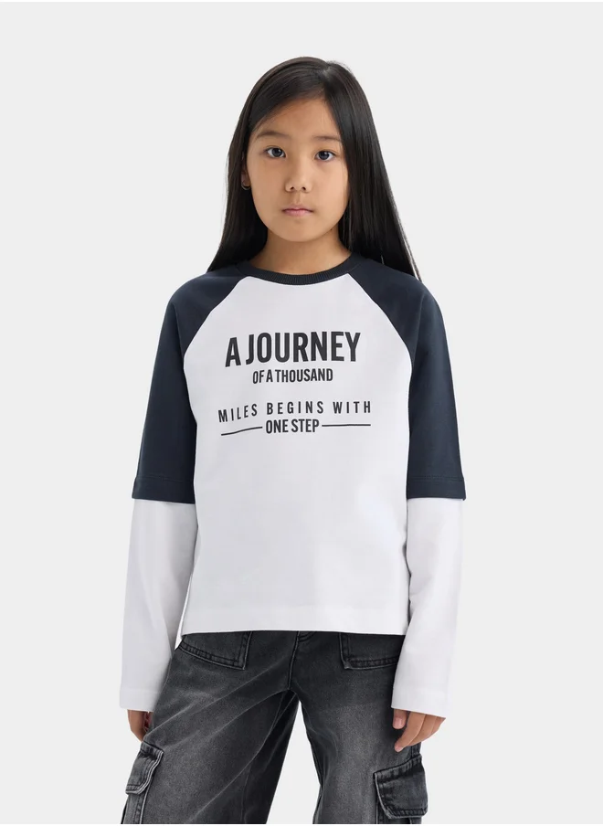 DeFacto DeFacto Kids White Cotton Long Sleeve with Printed T-Shirt
