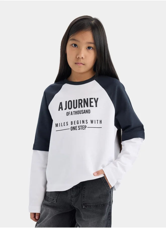 DeFacto DeFacto Kids White Cotton Long Sleeve with Printed T-Shirt