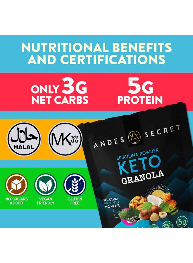 Andes Secret Andes Secret Spirulina Low Calorie Granola - 11oz High Protein Cereal, Keto Low Carb Granola for Yogurt - Nut Mix Almonds, Walnuts, Hazelnuts - 3g Net Carbs, No Sugar Added, Grain & Gluten Free  - Image 4