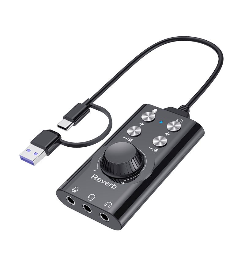 بطاقة الصوت USB 7.1 برو لايف ستريم مع مغير الصوت عالي الوضوح 48 كيلو هرتز للهواتف وأجهزة الكمبيوتر، واجهة من نوع C مزدوجة الاستخدام للمكالمات الصوتية والكاريوكي والألعاب، مع زر كتم الصوت وضبط مستوى الصوت. - Image 2