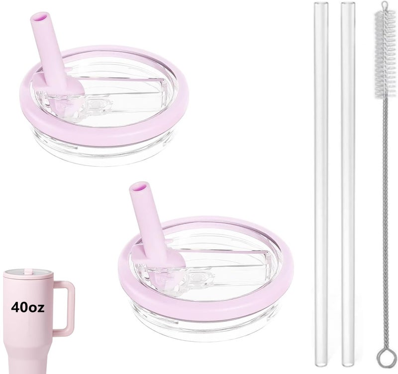 Rimoleur 2 Pack 40 oz Tumbler Flip Straw Lid Replacement fit for HydroJug, Spill Proof Splash Resistant Tumbler Lids,Reusable Leak Proof Tumbler Cover for Cup Accessories (Pink) - Image 1
