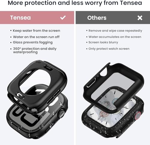 Tensea (2 in 1) for Waterproof Apple Watch Screen Protector Case Series 11/10 46mm Accessories, 360 Front and Back, iWatch PC Face Cover with Tempered Glass for Women Men, 46 mm - Image 2