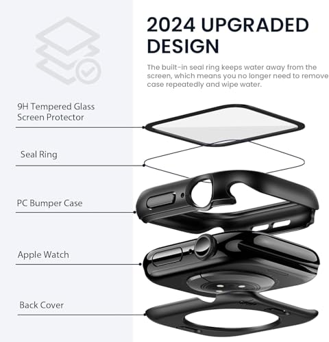 Tensea (2 in 1) for Waterproof Apple Watch Screen Protector Case Series 11/10 46mm Accessories, 360 Front and Back, iWatch PC Face Cover with Tempered Glass for Women Men, 46 mm - Image 3
