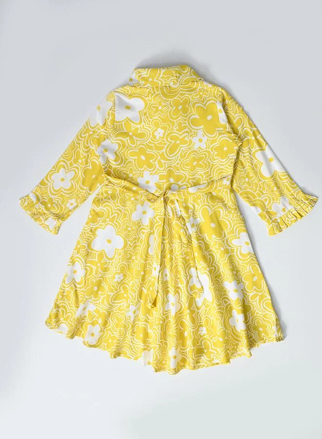 BELLA MODA BELLA MODA Floral Print Collared Buttoned Knee-Length Dress