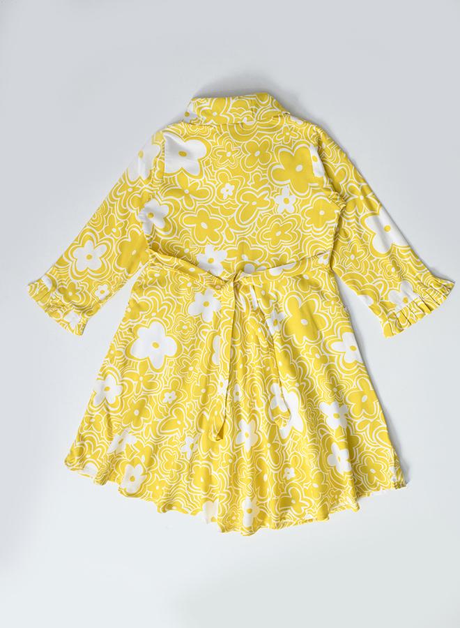 BELLA MODA Floral Print Collared Buttoned Knee-Length Dress - Image 3