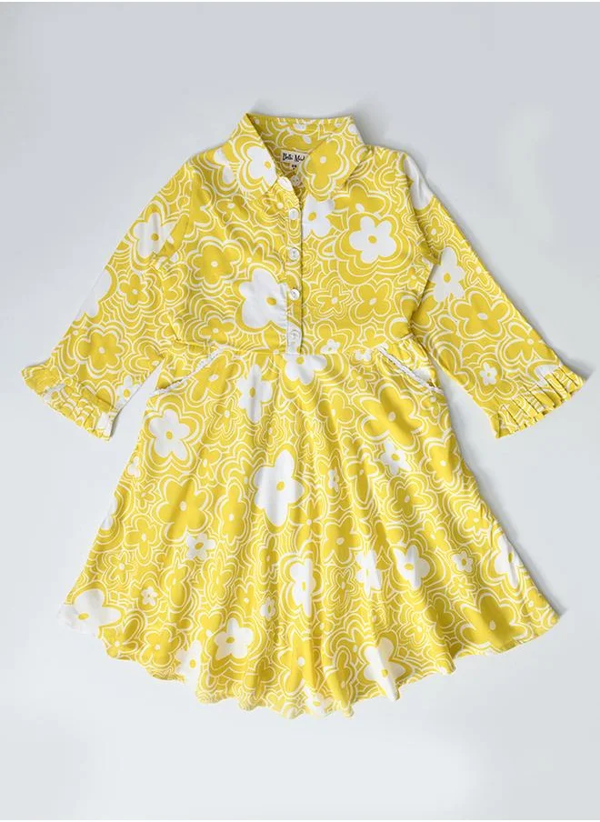 BELLA MODA Bella Moda Floral Print Collared Buttoned Knee-Length Dress