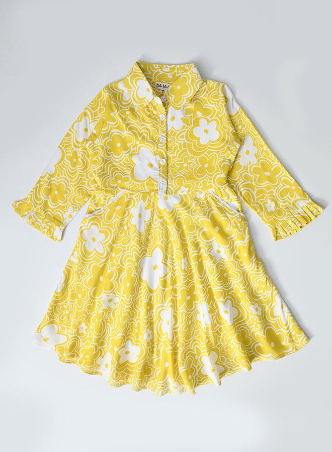 BELLA MODA Floral Print Collared Buttoned Knee-Length Dress - Image 2