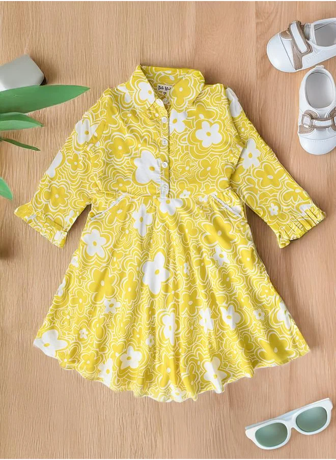 BELLA MODA Bella Moda Floral Print Collared Buttoned Knee-Length Dress