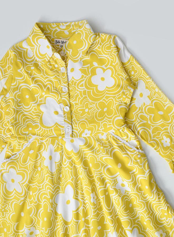 BELLA MODA Floral Print Collared Buttoned Knee-Length Dress - Image 4