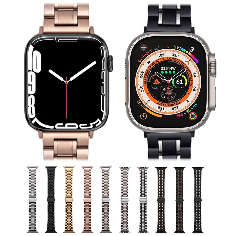 سوار ساعة Apple Watch Ultra 2 مقاس 49 مم من الفولاذ المقاوم للصدأ بخمس حبات (أسود فضي) - Image 2