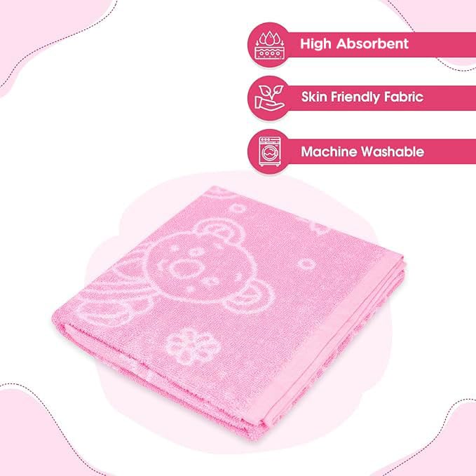 Mee Mee Bamboo Cotton Baby Washcloth: Soft, Absorbent, Reusable Towels for Newborns & Kids, Teddy Print, Light Pink 90X90 CM - Image 2