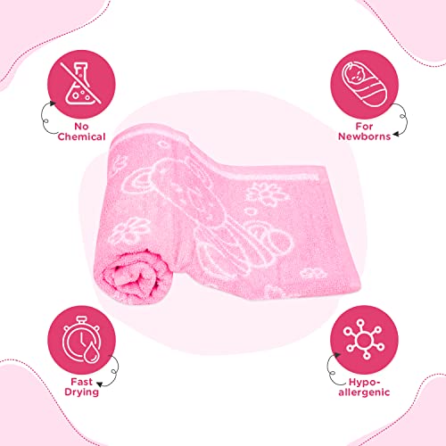 Mee Mee Bamboo Cotton Baby Washcloth: Soft, Absorbent, Reusable Towels for Newborns & Kids, Teddy Print, Light Pink 90X90 CM - Image 3