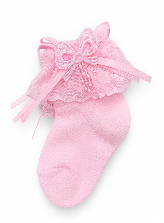 CUTEABLY Baby Girl Ruffle Lace Socks, Pack of 3, Black Pink White (IN, Age, 18 Months, 24 Months, Multicolour) - Image 2