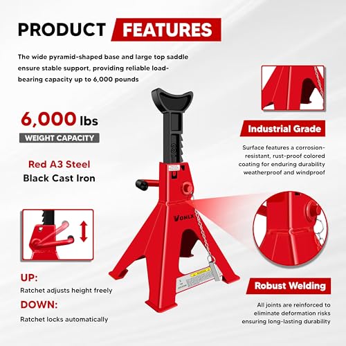 VONLX Car Jack Stands 3 Ton Adjustable Auto Floor Jackstands with Double Locking and Large Foot Base for Lifting SUVS Heavy Duty Carbon Steel 6000 lb Capacity 2 Pack - Image 3