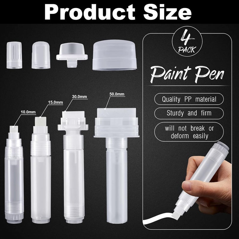 Epakh Set of 4 Empty Refillable Paint Marker White Clear Pen Thick Tip Paint Bottle 4 Sizes Empty Refillable Marker for Art Acrylics Oils Watercolors Stains dyes Inks - Image 2