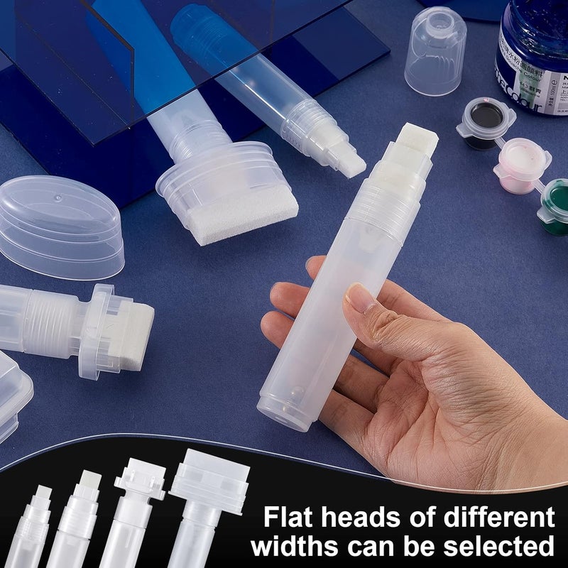 Epakh Set of 4 Empty Refillable Paint Marker White Clear Pen Thick Tip Paint Bottle 4 Sizes Empty Refillable Marker for Art Acrylics Oils Watercolors Stains dyes Inks - Image 4