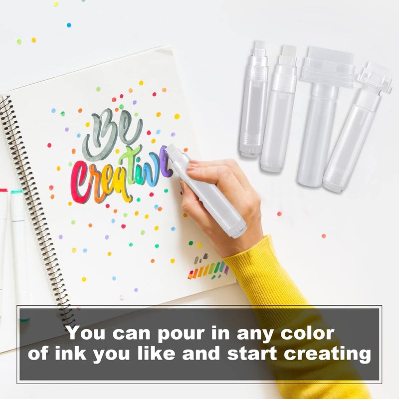 Epakh Set of 4 Empty Refillable Paint Marker White Clear Pen Thick Tip Paint Bottle 4 Sizes Empty Refillable Marker for Art Acrylics Oils Watercolors Stains dyes Inks - Image 5