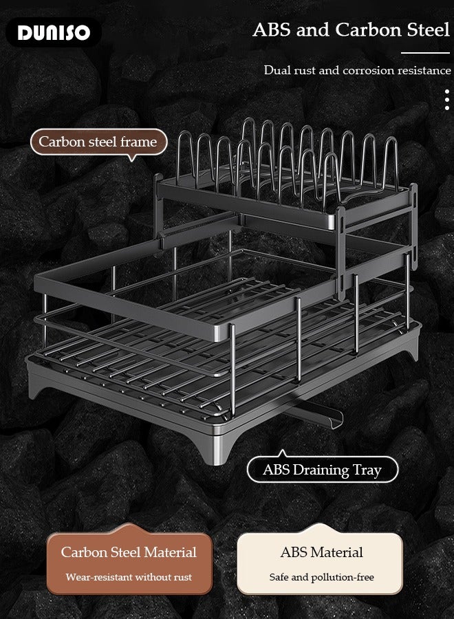 DUNISO 2-Tier Dish Drying Rack, Space Saving Dish Drying Stand for Kitchen Counter, Stainless Steel Dish Drainer with Cups Holder for Dishes, Knives, Spoons, Forks - Image 5