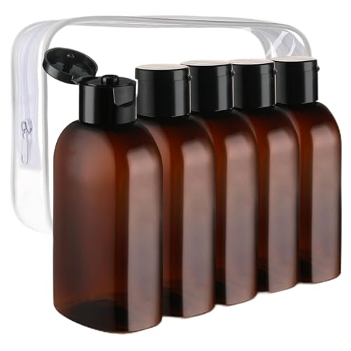 Cosywell Travel Bottles for Toiletries 5pcs 3.4oz TSA Approved Travel Shampoo Bottles Leak Proof Empty Lotion Containers with Flip Cap Small Plastic Squeeze Bottle(Brown) - Image 1