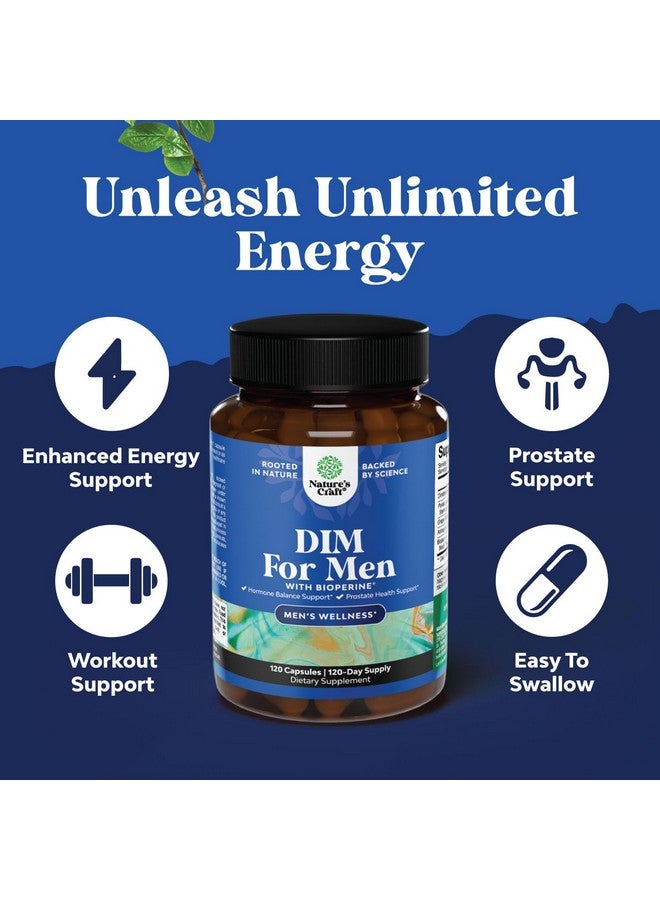 نايتشرز كرافت مكمل DIM للرجال - مانع هرمون الإستروجين DIM للرجال لتوازن الهرمونات وصحة البروستاتا - مركب التستوستيرون ثنائي إندوليل ميثان مع الجينسنغ باناكس والبيوبيرين وبذور العنب والأستراغالوس - 120 كبسولة - Image 2
