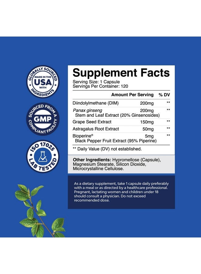 نايتشرز كرافت مكمل DIM للرجال - مانع هرمون الإستروجين DIM للرجال لتوازن الهرمونات وصحة البروستاتا - مركب التستوستيرون ثنائي إندوليل ميثان مع الجينسنغ باناكس والبيوبيرين وبذور العنب والأستراغالوس - 120 كبسولة - Image 1