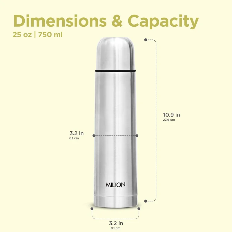 Milton Milton Flip Lid 750 Thermosteel 24 Hours Hot and Cold Water Bottle with Bag, 1 Piece, 750 ml, Silver | Leak Proof | Office Bottle | Gym Bottle | Home | Kitchen | Hiking | Trekking | Travel Bottle Silver