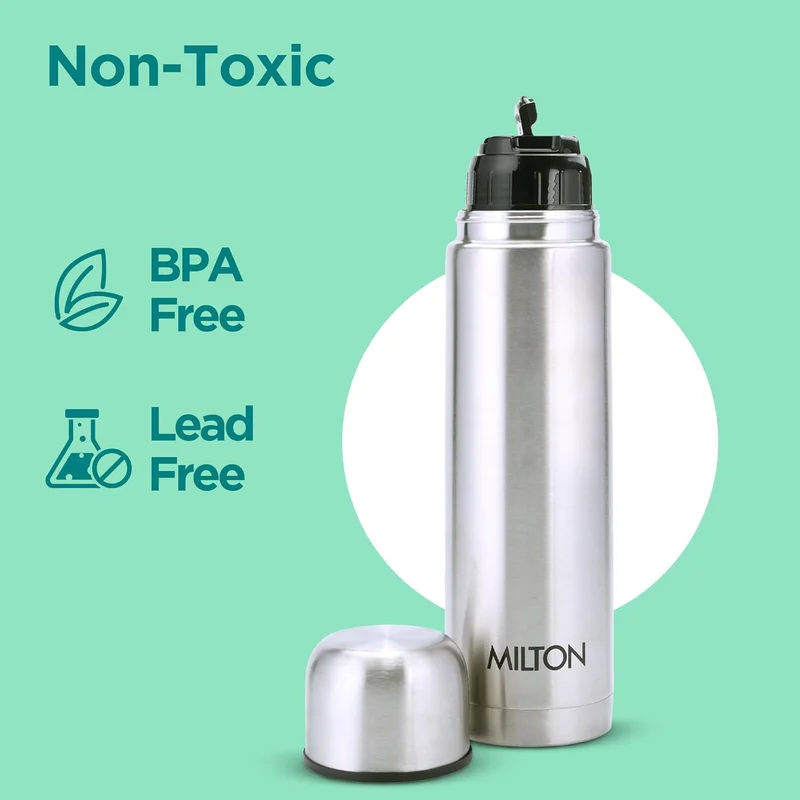 Milton Milton Flip Lid 750 Thermosteel 24 Hours Hot and Cold Water Bottle with Bag, 1 Piece, 750 ml, Silver | Leak Proof | Office Bottle | Gym Bottle | Home | Kitchen | Hiking | Trekking | Travel Bottle Silver