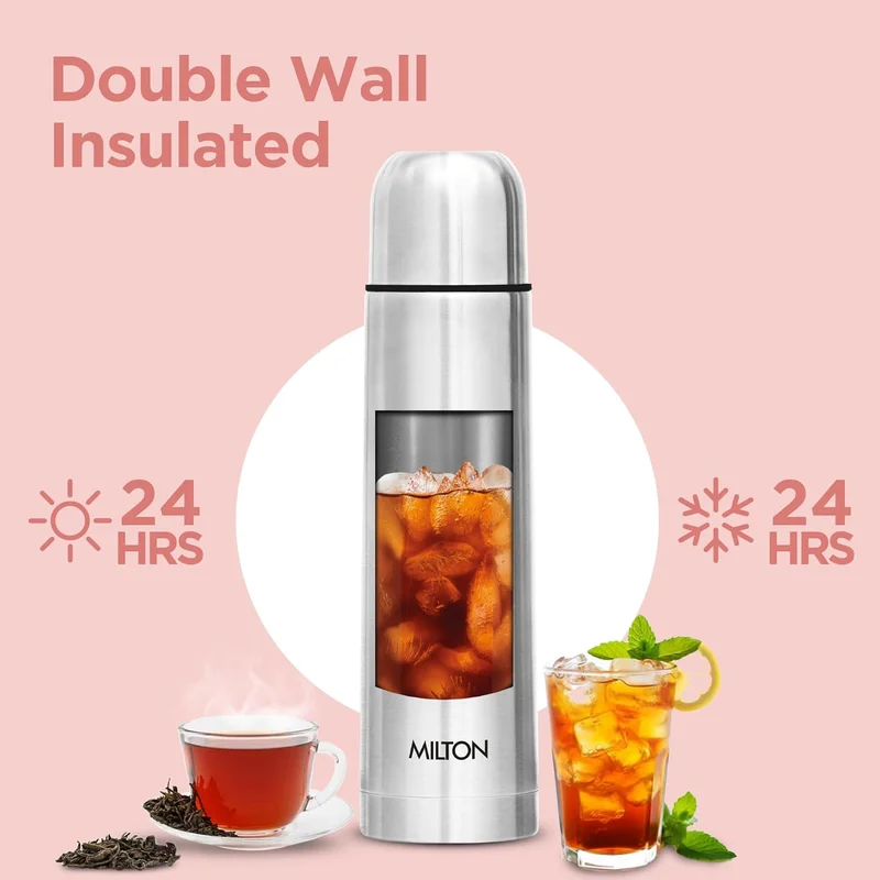 Milton Milton Flip Lid 750 Thermosteel 24 Hours Hot and Cold Water Bottle with Bag, 1 Piece, 750 ml, Silver | Leak Proof | Office Bottle | Gym Bottle | Home | Kitchen | Hiking | Trekking | Travel Bottle