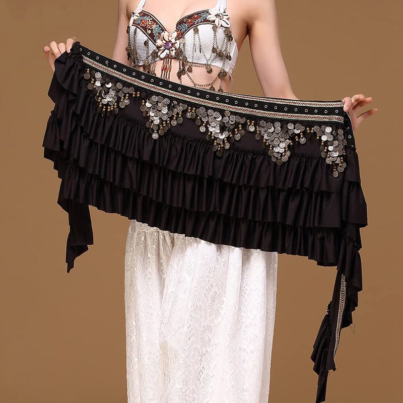 BOEYAA Belly Dance Waist Chain Coin Hip Scarf Dance Skirt Ethnic Performance Costume (Black) - Image 2