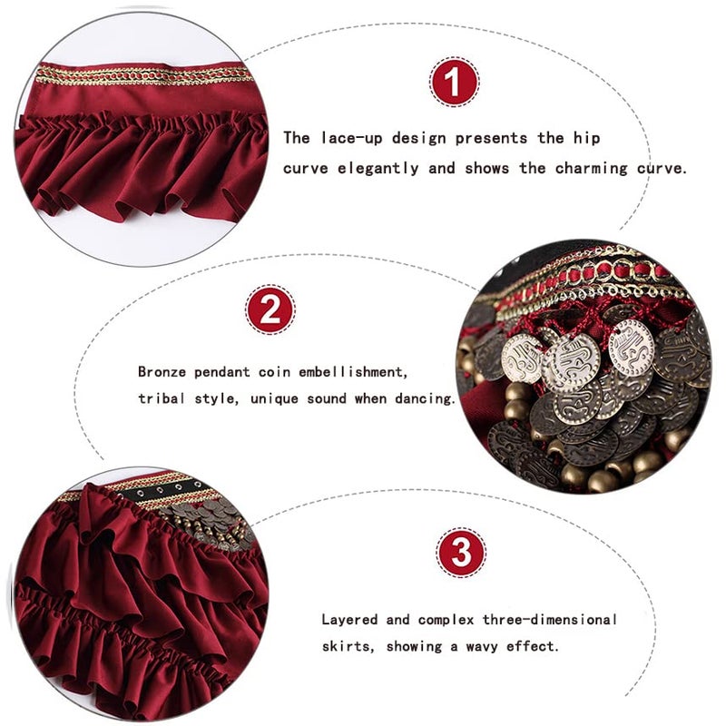 BOEYAA Belly Dance Waist Chain Coin Hip Scarf Dance Skirt Ethnic Performance Costume (Black) - Image 4