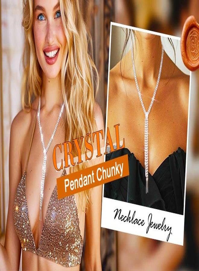 Zoestar Long Necklace Silver Rhinestone diamond Necklaces for Women Dressy - Image 5