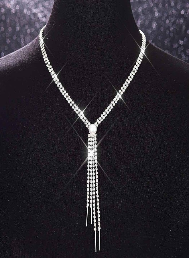 Zoestar Long Necklace Silver Rhinestone diamond Necklaces for Women Dressy - Image 2