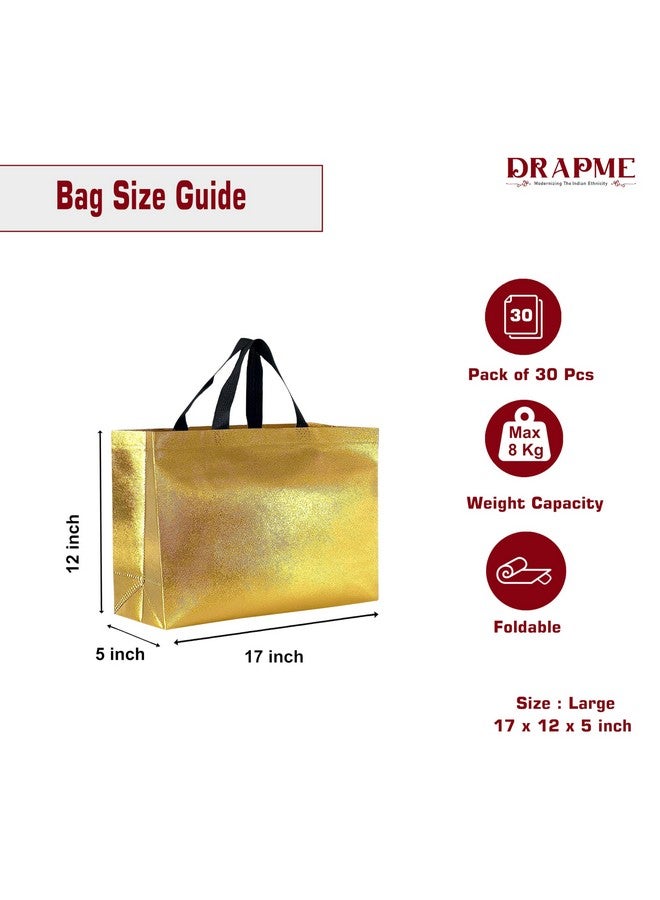Drapme Large Size Pack of 30 Pcs Glossy Metallic Laminated Non-Woven Reusable Eco-Friendly Party Return Gift Bags (Golden) (Large 17x12x5 Inch) - Image 2