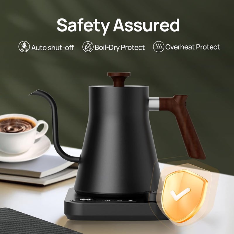 Brutelle Gooseneck Electric Kettle V60 Kettle 0.9L Capacity, ±1°C Precise Temperature Control, 304 Stainless Steel for Pour Over Coffee & Matcha, Home, Apartment, Coffee Corner – Black - Image 4