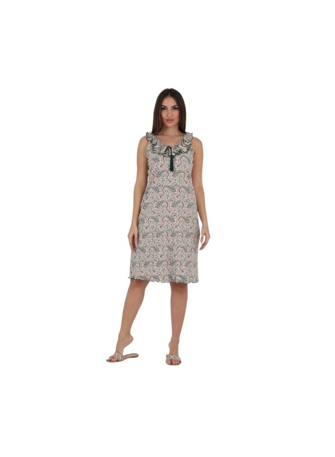 ZECOTEX Women's Soft Viscose Summer Dress - Sleeveless Comfortable Fit - Ruffled Neckline with Tassel - Sizes M to 4XL - Image 1