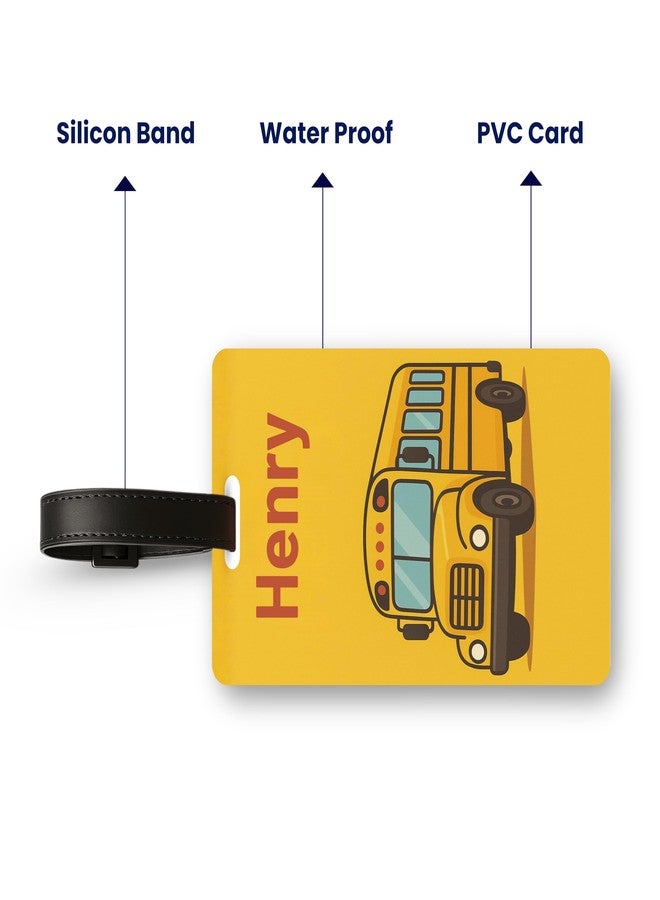 Kidzook Personalized Name Bag Tag | Custom Luggage Tag for Kids & Adults - PVC Luggage Tag for Travel, School, Office, Camping | School Bus Theme Design with Silicone Strap (Pack of 1) - Image 3