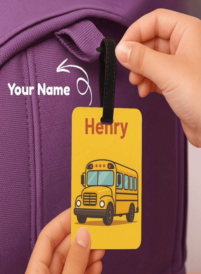 Kidzook Personalized Name Bag Tag | Custom Luggage Tag for Kids & Adults - PVC Luggage Tag for Travel, School, Office, Camping | School Bus Theme Design with Silicone Strap (Pack of 1) - Image 2