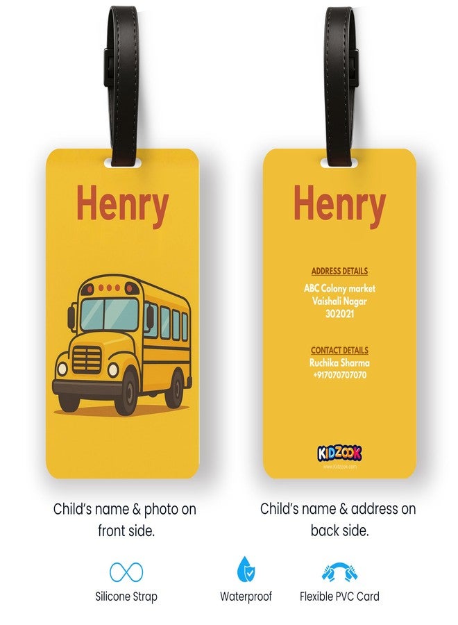Kidzook Personalized Name Bag Tag | Custom Luggage Tag for Kids & Adults - PVC Luggage Tag for Travel, School, Office, Camping | School Bus Theme Design with Silicone Strap (Pack of 1) - Image 4
